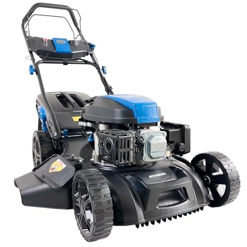 Image of Hyundai 20” 51cm Electric Start Self-Propelled Petrol Lawnmower, 196cc 4-Stroke Engine, 4-in-1 Mulch Bag Side & Rear Discharge, 60L Grass Box, Black Edition