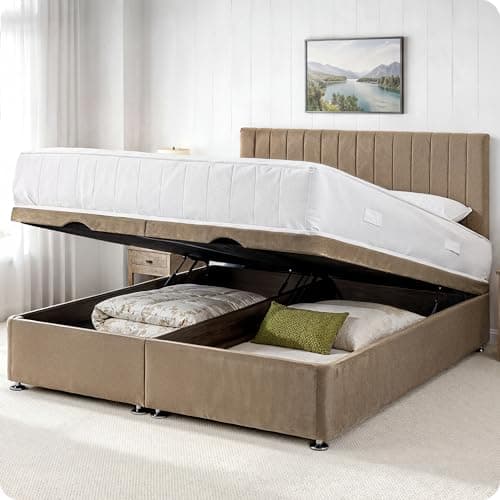 Image of Comfy Deluxe LTD Apollo Ottoman Bed Base - 5FT King Size, Coffee | Plush Velvet Divan Storage Bed Frame with 26 Inch Headboard | Gas Lift Foot-End Opening | No Mattress Included | UK Made