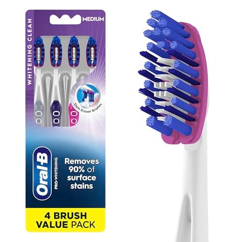 Image of Oral-B 3D White Deep Stain Remover toothbrushes, 4 Count Toothbrush Medium, Removes 90% of Surface Stains, whitens Teeth, deep Reach, removes Plaque and Stains Tooth Brush
