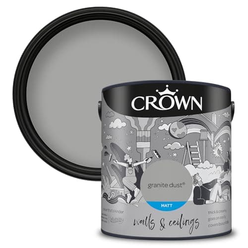 Image of CROWN Granite Dust - Matt Emulsion Paint - Water Based, Quick Dry - Mid Grey Paint for Walls & Ceilings - 2.5L