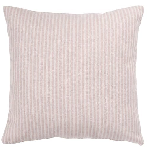 Image of Linen Loft Woven Ticking Stripe Cushion Cover in Soft Rose Pink. Nautical Stripes, Modern Design. 17x17 Square Cover Only