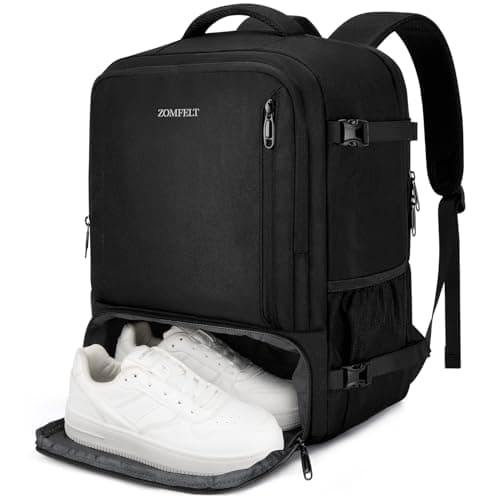 Image of ZOMFELT New Ryanair Cabin Bags 40x30x20, 24L Water-resistant Travel Backpack with Shoe Compartment, Underseat Travel Bag Carry on 15.6-Inch Laptop Backpack, School Work Rucksack for Men Women, Black