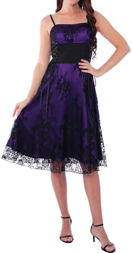 Image of FEOYA Woman Medieval Summer Fall Dresses Formal Elegant Lace Outfit Sexy Y2K Gothic Gowns Victorian Fairy Witch Dress Spaghetti Strap Long Clothes Purple L