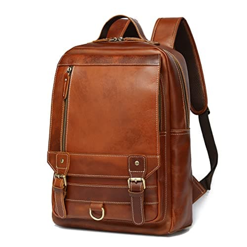 Image of LANNSYNE Vintage Genuine Leather Backpack For Men Fits up to 15" Laptop Travel Hiking Rucksack, Brown, 15", Vintage