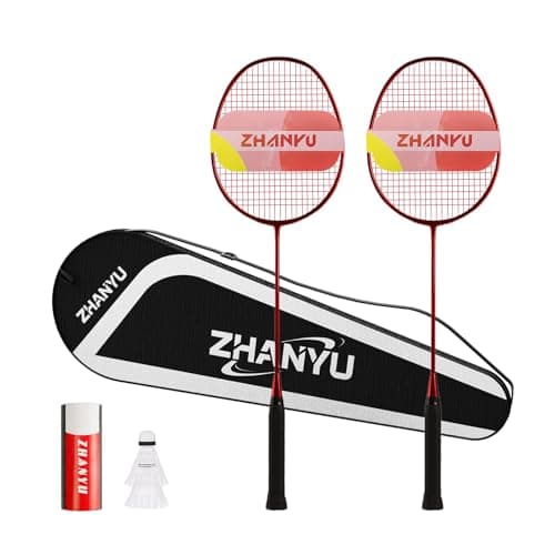 Image of Badminton Racket,Badminton Racket Set,82 Gram Lightweight Carbon Fiber One-Piece Molded Durable Grade Racket,Including 2 Rackets,2 Nylon Badminton,And 1 Ball Bag (001B Red)