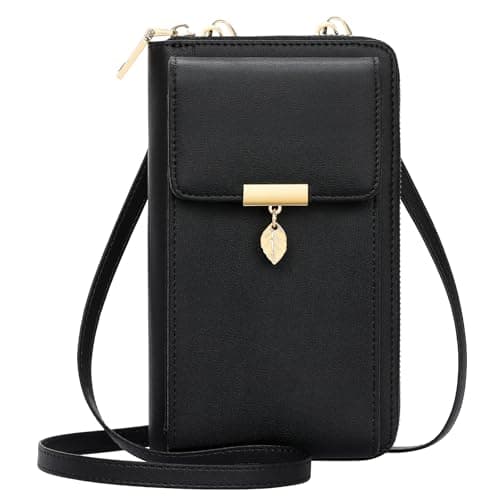 Image of ENONEO Leather Crossbody Phone Bags for Women, RFID Blocking Ladies Cross Body Bag Shoulder Bags with Long Strap, Small Purse Handbags Mobile Phone Pouch (PU, Black)