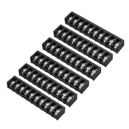 Image of sourcing map 10 Positions Terminal Block, 3.82"x0.7" 300V 30A 9.5mm Pitch PA66 Single Row PCB Mount Screw Terminals Strip Pack of 6, Black