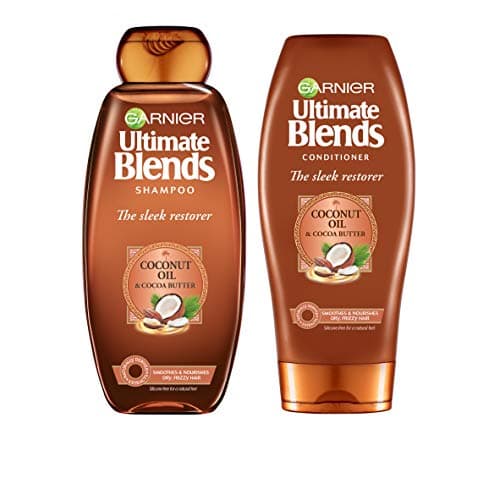 Image of Garnier Ultimate Blends Shampoo & Conditioner Set | Sleek Restorer With Coconut Oil & Cocoa Butter Smoothing for Sleek, Smooth, Frizz-Free Hair | 360 ml |
