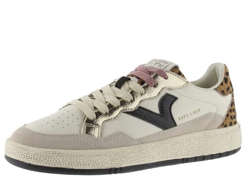 Image of victoria 1985 Smash Leather Low-Top Trainers & Animal Print & Metallic Pieces & Retro Logo 8806114 for Women Crema 38