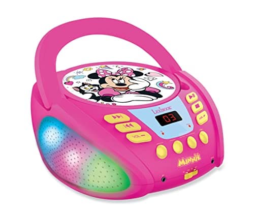 Image of Lexibook, Disney Minnie, Bluetooth CD player for kids, Portable, Multicoloured light effects, Microphone jack, Aux-in jack, AC or battery-operated, Pink, RCD109MN