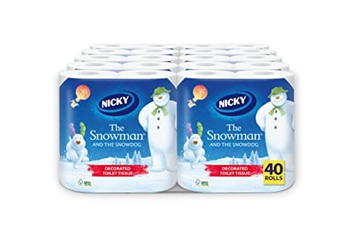 Image of Nicky Snowman Toilet Tissue | Extra Value Pack 40 x Rolls Embossed | 168 Sheets per roll | 3-Ply | The Offical Snowman and Snowdog Decorated Sheets | 100% FSC Certified Paper