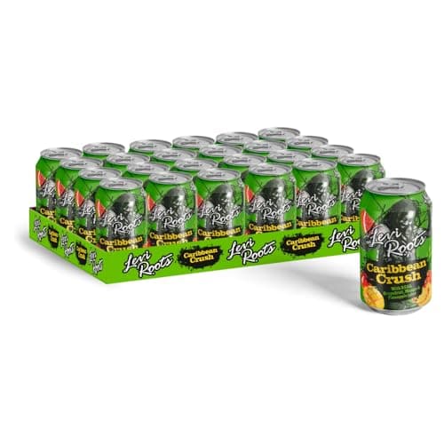 Image of Levi Roots Caribbean Crush – Sparkling Fruit Juice Drink – Grapefruit, Mango & Pineapple – 24 x 330ml Cans – Vegetarian – Tropical Flavour – Party & Vending Pack