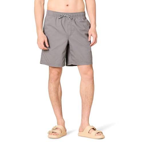 Image of Amazon Essentials Men's Relaxed Fit 8" (20cm) Cotton Elasticated Waist Pull On Drawstring Walk Shorts, Grey, XL