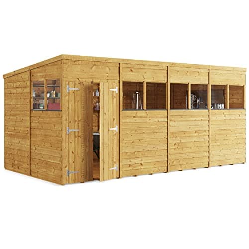 Image of BillyOh 16x8 Switch Pent Log Cabin Wooden Garden Shed | 28x28 Framing Garden Storage Shed with Customizable Doors & Windows, Overlap Cladded Walls, Green Mineral Roof Felt | Versatile Outdoor Storage