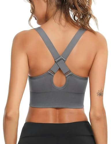 Image of Litherday Women's Sports Bra High Impact Sports Bras Wireless Adjustable Crossback Support Bra Removable Padded Yoga Gym Running Crop Top Grey L