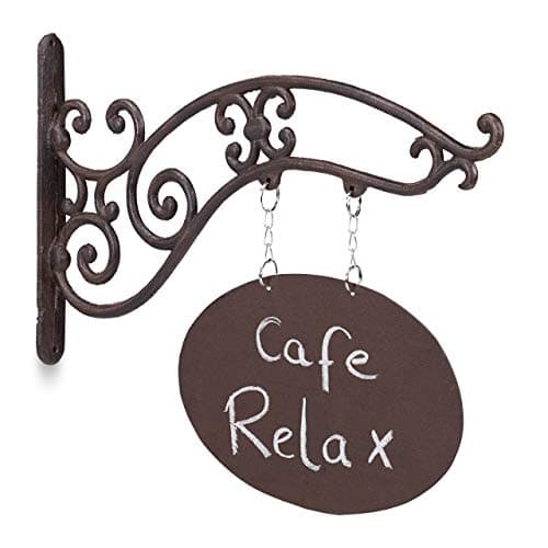 Image of Relaxdays Hanging Chalkboard Sign, Antique Design, Notes, Messages, Cast Iron, Jib, For Bar/Entrance, Brown