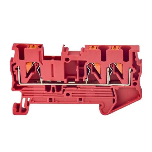 Image of 10Pcs PT 2.5-Twin Din Rail Terminal Block 3 Conductors Push in Spring Screwless Feed Through Wire Conductor Wire Connector(RED)