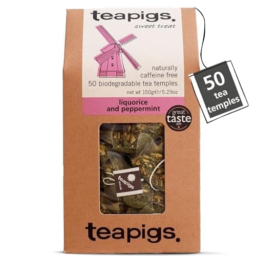 Image of teapigs Liquorice & Peppermint Herbal Tea Bags - Caffeine-Free & Plastic-Free - Great Taste Award-Winning Blend - Naturally Sweet & Refreshing - 50 Eco-Friendly Biodegradable Tea Temples (1 Pack)