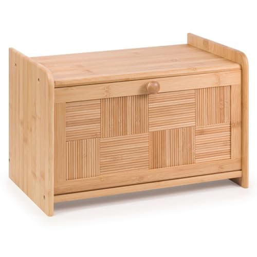 Image of Woodluv Bread Bin Countertop Bread Storage for Kitchen With Drop Down Front Lid, 23 x 38 x 24 cm (No Assembly Required)