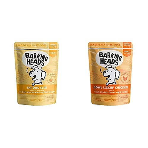 Image of Barking Heads Low-Calorie Wet Dog Food - Fat Dog Slim - Free-Run Chicken with No Artificial Flavours (10 x 300g) & Wet Dog Food - Bowl Lickin' (85% Natural Free-Run Chicken) (10 x 300g)