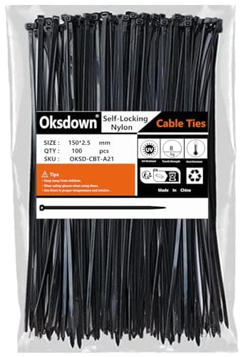 Image of Oksdown 100 Pack Black Plastic Cable Ties 150mm×2.5mm Small Nylon Zip Ties Premium Self Locking 6 inch Mini Tie Wraps