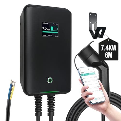 Image of Morec 7.4KW Smart EV Charger Type 2 Tethered with 6M Cable, Wallmount Home Wallbox 6A-32A Electric Vehicle Charger, APP Control | IP66 Waterproof | Single Phase | Black