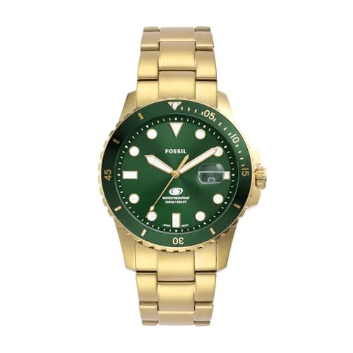 Image of FOSSIL Blue Watch for Men, Quartz Movement with Stainless Steel or Leather Strap,Gold Tone,42 mm