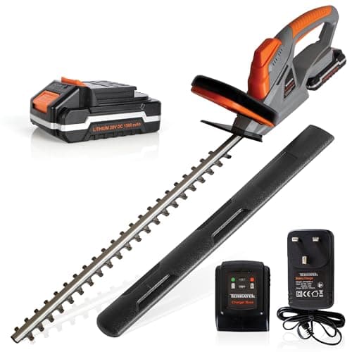Image of Terratek Cordless Hedge Trimmer 20V 1HR Fast Charge 51cm (510mm) Cutting Length, Hedge Trimmer Cordless Hedge Cutter with 1x Battery and Charger Included