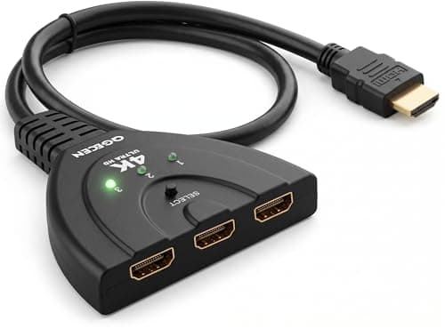 Image of QGECEN HDMI Switch 3 Port, 4K 30Hz HDMI Switcher Selector with 56cm Integrated Cable, 3 In 1 Out HDMI Splitter Hub, Auto-Switch & Manual Control, Gold-Plated, for PS5 Sky Q Xbox Fire Stick PC