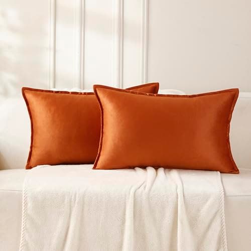 Image of VAKADO Cushion Covers Velvet Decorative Autumn Pillow Covers With Fringe Decor Soft Square Cozy Solid Color Cushion Cases Home for Bed Bedroom Couch Car Sofa Set of 2 Burnt Orange,30x50