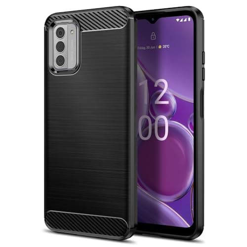 Image of Qiinogow Case Compatible with Nokia G42 5G, Slim Fit Phone Cover with Shock-Absorption, Carbon Fiber TPU Rubber Protective Case, Black