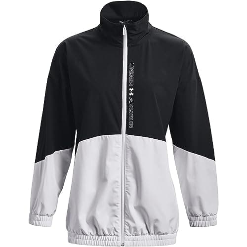 Image of Under Armour Women's Woven Fz Oversized Jacket Wind Jacket, (001) Black/White/White, S