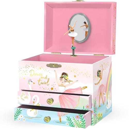 Image of Giggle & Honey Musical Ballerina Jewellery Box for Girls - Kids Music Box with Spinning Ballerina, Ballet Birthday Gifts for Little Girls, Jewellery Boxes, 17.1 x 13.3 x 15.2 cm - Ages 3-10, Pink