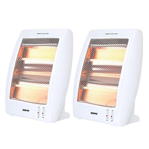 Image of Geepas Quartz Halogen Heater, Pack of 2 | Portable Upright Electric Heater with 2 Heat Settings 400W/800W, Safety Tip Over Switch, Ideal for Home Office Caravans and Garages, 800 W, White