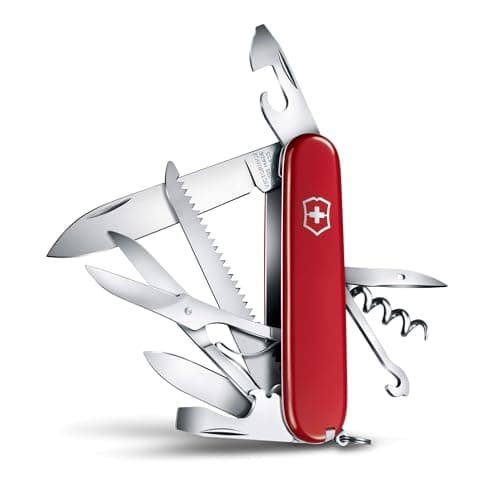 Image of Victorinox Huntsman Swiss Army Knife, Medium, Multi Tool, Camping Knife, 15 Functions, Large Blade, Bottle Opener, Red