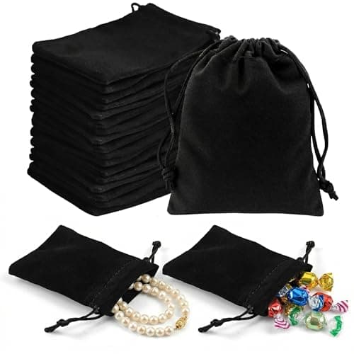 Image of HOWAB 20PCS Velvet Jewellery Bags: 3.94x4.72in (10x12cm) Jewellery Pouches, Black Jewellery Pouch, Reusable Small Pouch Bag, Drawstring Bags Small for Wedding Banquet Gift Christmas Birthday Party