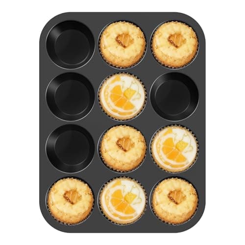 Image of Ankway 12 Cup Muffin Tray with Metal Frame, BPA Free Silicone Cupcake Tray, Non-Stick Muffin Tin Baking Tray for Cupcakes Yorkshire Pudding Bun Mince Pie, Dishwasher Safe, Black