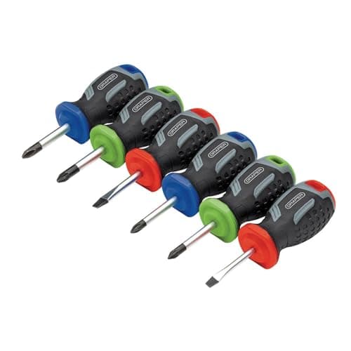 Image of Draper 6pc Stubby Soft Grip Screwdriver Set - 13432 - Magnetic Tips, CRV Blades