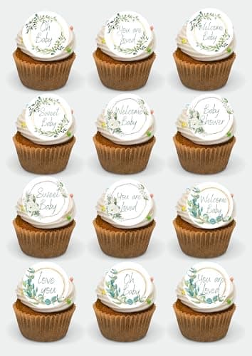 Image of Baby Shower Edible Cupcake Toppers 24 x Precut Premium Wafer Card