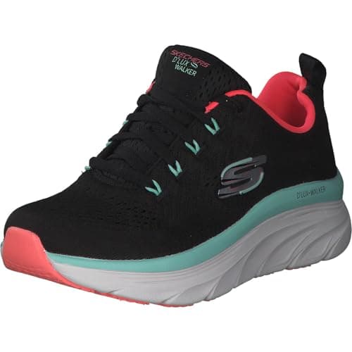 Image of Skechers Women's D'lux Walker Fresh Finesse Sneaker, Black Mesh Mint Trim, 6 UK