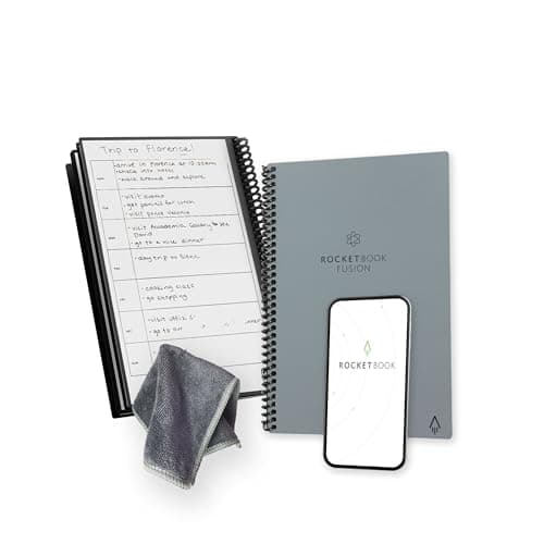 Image of Rocketbook Fusion Reusable Undated Productivity Planner, Executive Size 15 cm x 22.4 cm, Grey - Goals, Monthly and Weekly Calendar, Daily To-Do List, Lined and Dotted Notes Pages