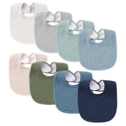 Image of Oaygat 8 Packs Muslin Baby Bibs U-Shape Baby Bandana Drool Bibs with Adjustable Snaps Absorbent Newborn Bib Soft Feeding Teething Bib for Infant Toddler Unisex Boys Girls 0-36 Months