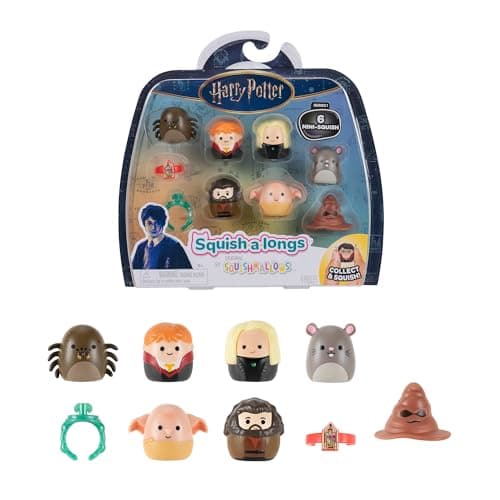 Image of Squish-a-longs “Harry Potter” Mini-Squish + Accessory 6-Pack - 6 “Harry Potter” Mini-Squish—Ron Weasley, Scabbers, Dobby with accessories and more