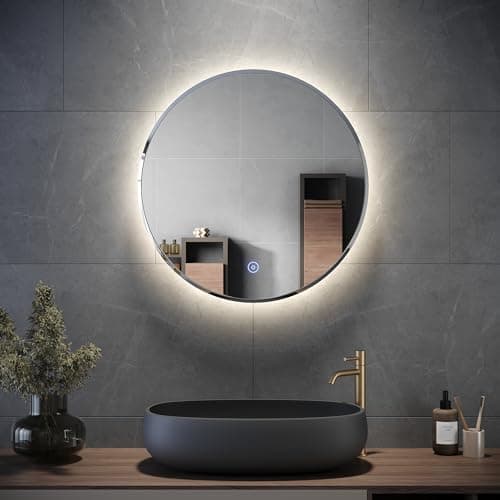 Image of ELEGANT 600x600mm Round Illuminated LED Light Bathroom Mirror Backlit Makeup Mirror with Sensor Touch Control,Dustproof &Anti-fog,Warm White Light