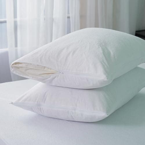 Image of IMFAA Terry Waterproof Zipped Pillow Protector Pack of 2 - Soft and Comfortable Pillowcase Protectors - Ant-Allergy and Breathable Pillow Cover. (2 x Terry - Zipped)