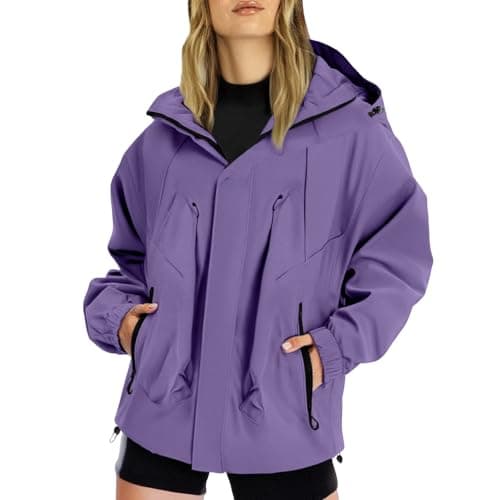 Image of Lightweight Waterproof Jacket, Casual Outdoor Raincoats with Hooded, Breathable Zip Up Softshell Jackets with Pockets, for Spring Fall Winter