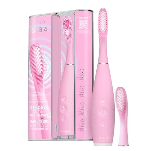 Image of FOREO ISSA 4 Sonic Electric Toothbrush – 4-in-1 Rechargeable Tooth Brush with Extra Brush Head for 12 Months Use, Soft Bristles, Electric Toothbrush Head Replacement, Whitening Teeth - Pearl Pink