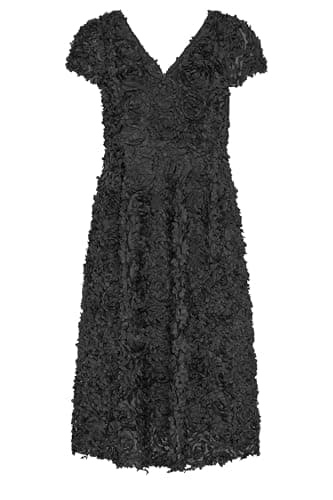 Image of Yours London Curve 3D Floral Skater Dress - Women's - Plus Size Curve Black