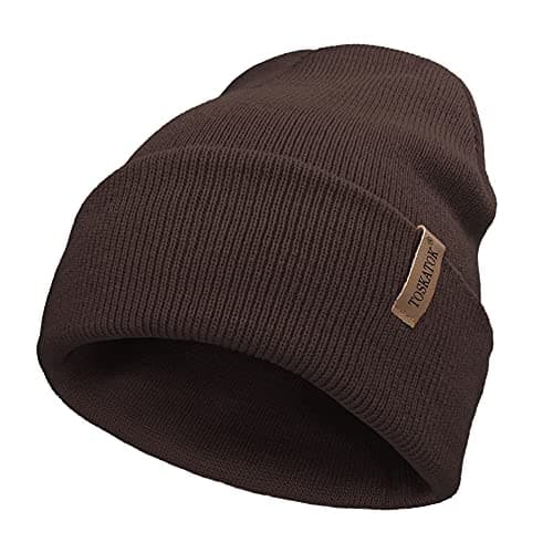 Image of TOSKATOK Unisex Ladies Soft Feel Turn up or Slouch Knit Beanie Hat Warm Winter Woolly Hat-Chocolate
