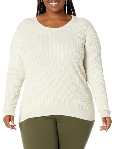 Image of Amazon Essentials Women's Lightweight Cable Knit Long-Sleeve Crewneck Jumper (Available in Plus Size), Oatmeal Heather, S